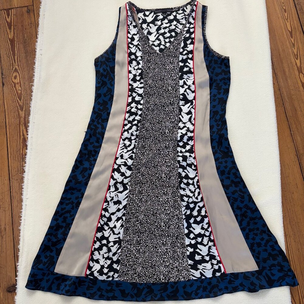 Forenza Mixed Print Sleeveless A-Line Dress – Blue/Black/White – Size M
